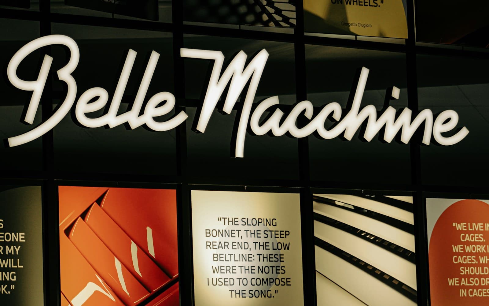 A hand-lettered shop sign reading Belle Macchine