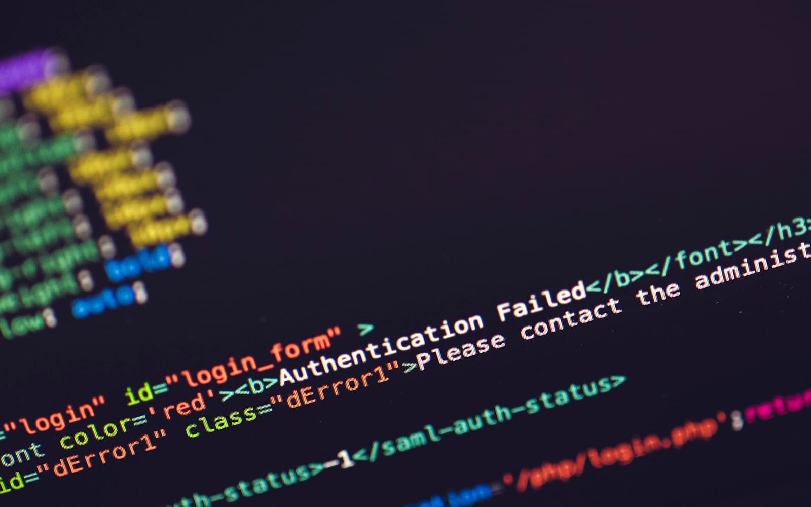 Source code showing an Authentication Failed error message