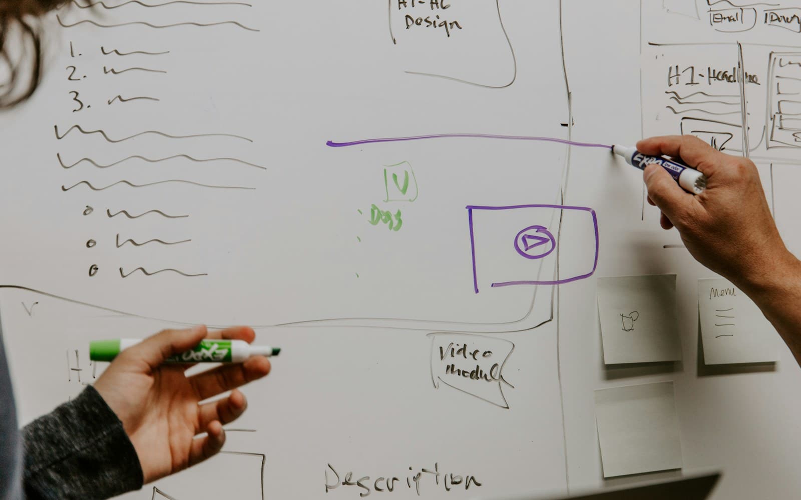 A hand drawing a system diagram on a whiteboard